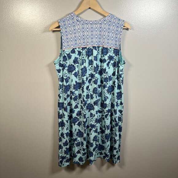 J. Jill Shift Dress Size Large Petite Blue Floral V-neck Casual Comfy Pockets - Picture 2 of 10